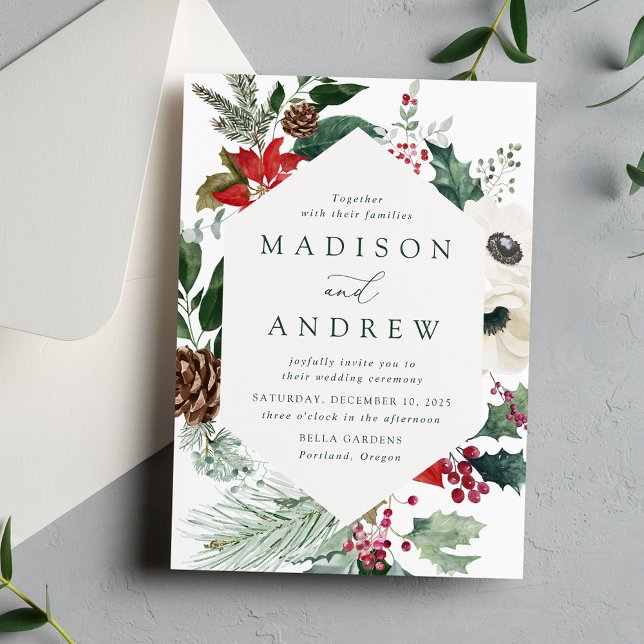 Invitación Elegante acuarela Poinsettias Boda de Invierno (Subido por el creador)