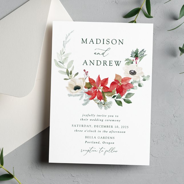 Invitación Elegante acuarela Poinsettias Boda de Invierno (Subido por el creador)