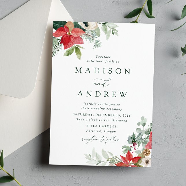 Invitación Elegante acuarela Poinsettias Boda de Invierno (Subido por el creador)
