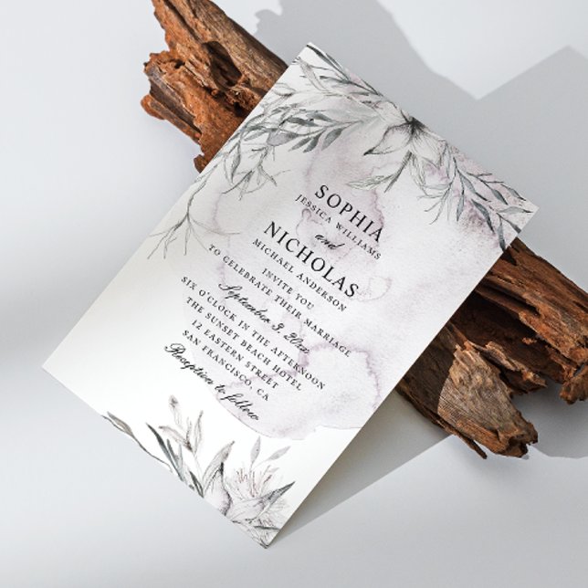 Invitación Elegante acuarela polvoriento boda floral púrpura (Subido por el creador)