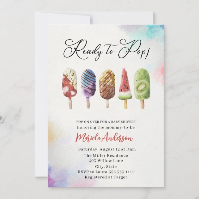 Invitación Elegante acuarela Popsicle Baby Shower (Anverso)