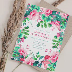 Invitación Elegante acuarela primavera Floral 70 cumpleaños
