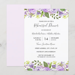 Invitación Elegante acuarela Purple Floral Ensayo Cena