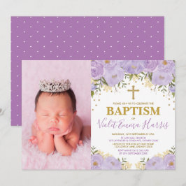 Invitación Elegante acuarela Purple Floral Lavanda Bautismo