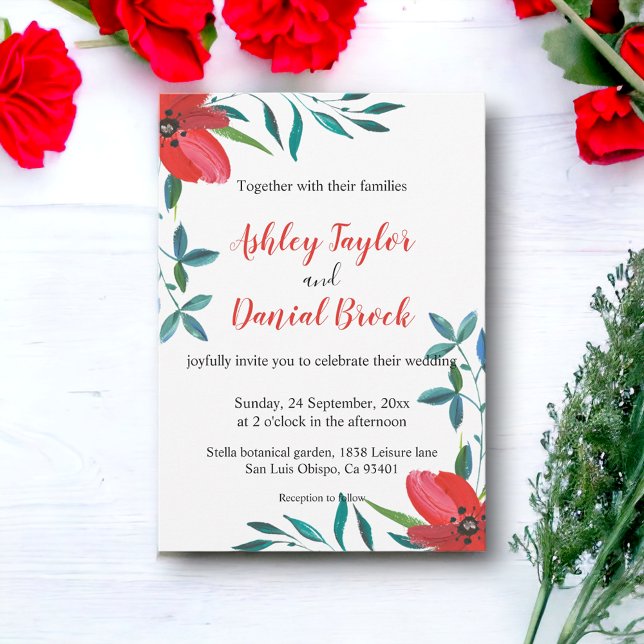 Invitación Elegante acuarela Red Flower Fall Boda Floral (Subido por el creador)