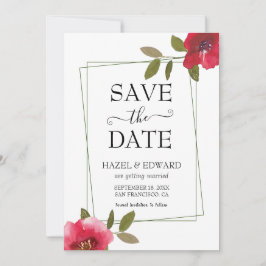 Invitación Elegante acuarela Red Rose Floral Guardar la fecha