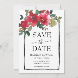 Invitación Elegante acuarela Red Rose Floral Guardar la fecha
