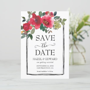 Invitación Elegante acuarela Red Rose Floral Guardar la fecha