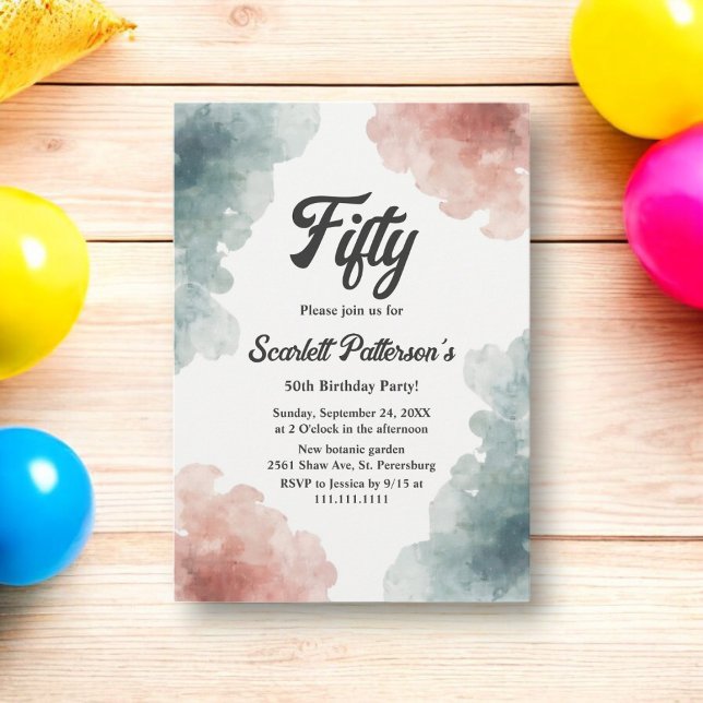 Invitación Elegante acuarela Resumen Elegante 50 cumpleaños (Subido por el creador)