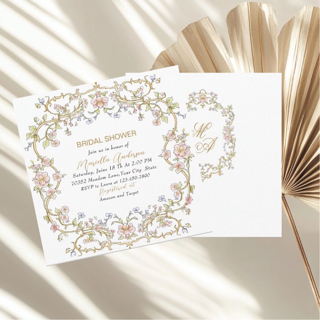 Invitación Elegante acuarela Retro Flores enmarcadas Espectác (Subido por el creador)