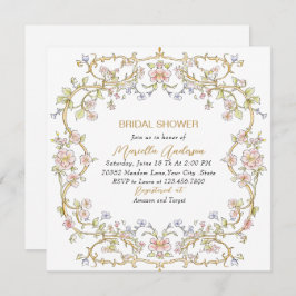 Invitación Elegante acuarela Retro Flores enmarcadas Espectác