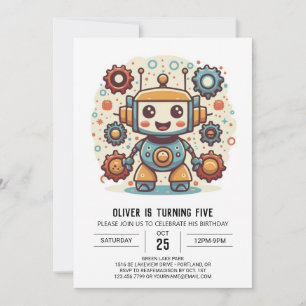 Invitación Elegante acuarela Robot mecánico cumpleaños