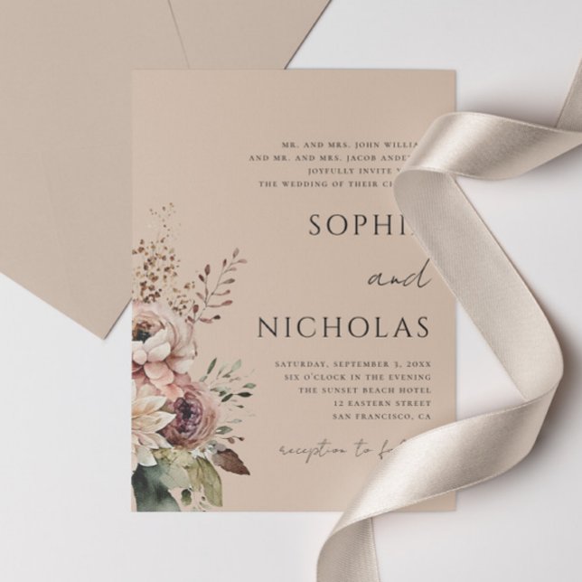 Invitación Elegante acuarela romántico beige floral boda (Subido por el creador)