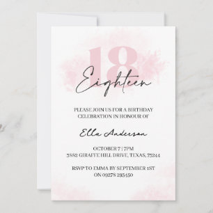 Invitación Elegante acuarela rosa 18ª fiesta de cumpleaños