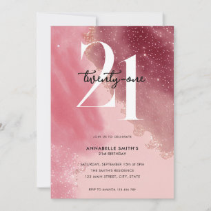 Invitación Elegante acuarela rosa 21 cumpleaños