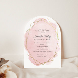 Invitación Elegante acuarela rosa con arcos en ducha de novia