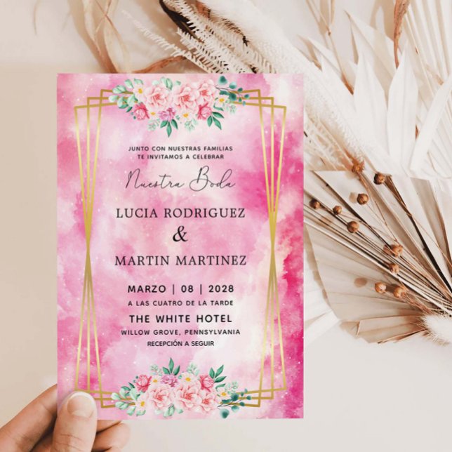 Invitación Elegante acuarela rosa dorado floral Nuestra Boda (Subido por el creador)