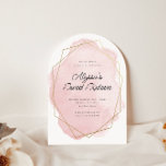 Invitación Elegante acuarela rosa dulce arqueado 16 cumpleaño<br><div class="desc">Este diseño moderno incluye un encabezado de guión delgado y un texto personalizado sobre una salpicadura de acuarela delineado en un marco de forma geométrica de oro. Utilice el formulario de plantilla para agregar el texto. Los menús de edición avanzados, a los que se accede a través de la Herramienta...</div>