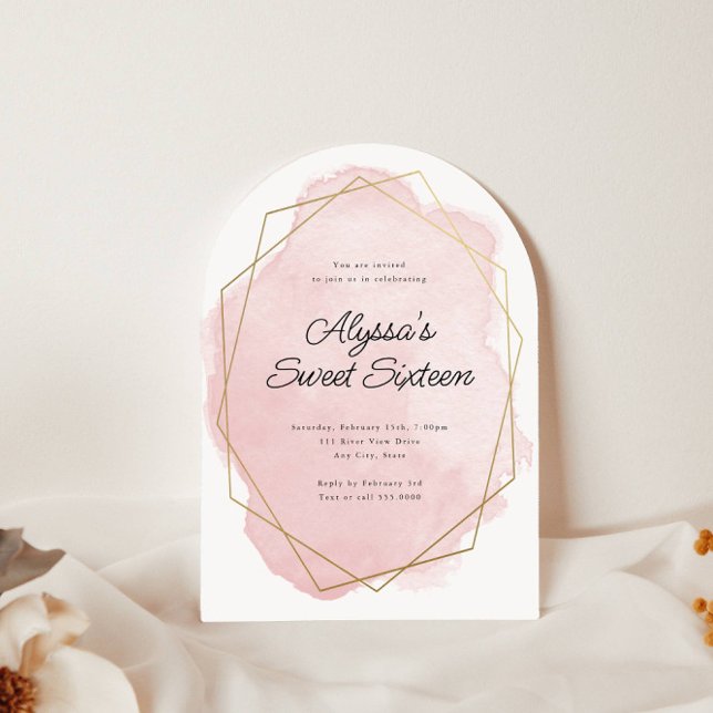Invitación Elegante acuarela rosa dulce arqueado 16 cumpleaño (Subido por el creador)