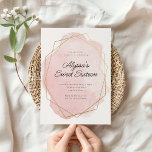 Invitación Elegante acuarela rosa dulce dieciséis cumpleaños<br><div class="desc">Este diseño moderno incluye un encabezado de guión delgado y un texto personalizado sobre una salpicadura de acuarela delineado en un marco de forma geométrica de oro. Utilice el formulario de plantilla para agregar el texto. Los menús de edición avanzados, a los que se accede a través de la Herramienta...</div>