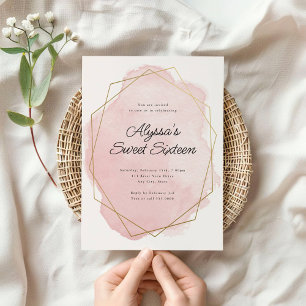 Invitación Elegante acuarela rosa dulce dieciséis cumpleaños