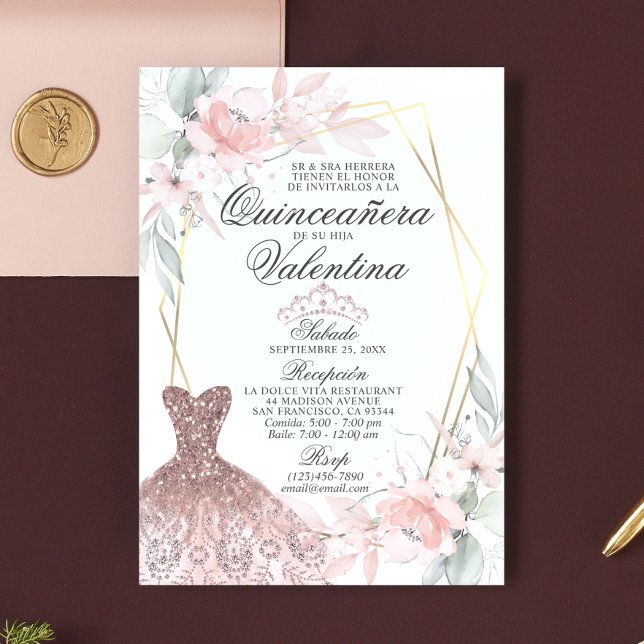 Invitación Elegante acuarela Rosa Española Quinceañera Quince (Subido por el creador)