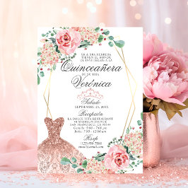 Invitación Elegante acuarela Rosa Española Quinceañera Quince