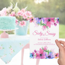 Elegante acuarela rosa Floral 60 cumpleaños