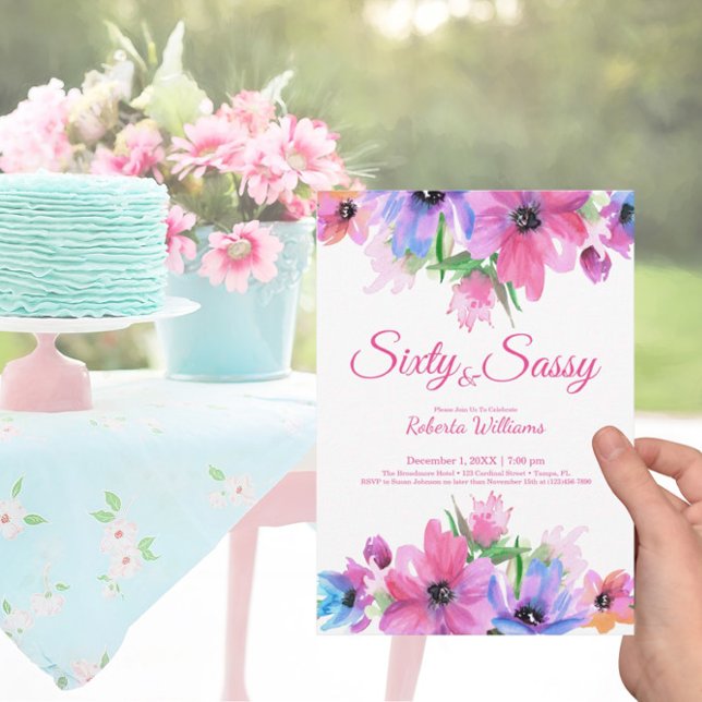 Invitación Elegante acuarela rosa Floral 60 cumpleaños (Subido por el creador)