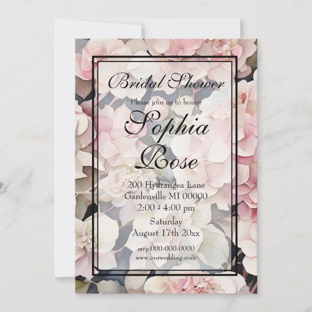 Invitación Elegante acuarela rosa floral Bridal Shower (Anverso)