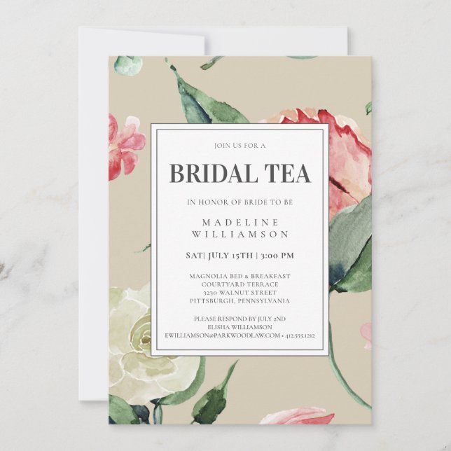 Invitación Elegante acuarela rosa Floral Bridal Shower (Anverso)