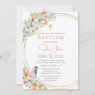 Invitación Elegante acuarela rosa Floral Chica bautismo