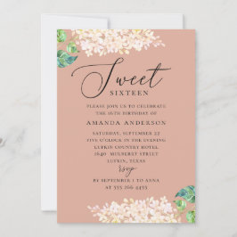 Invitación Elegante acuarela rosa floral dulce de 16 años