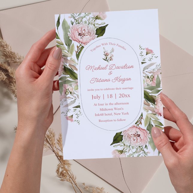 Invitación elegante acuarela rosa florido arco de boda jardín (Subido por el creador)