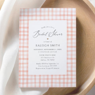 Invitación Elegante acuarela rosa Gingham Bridal Shower