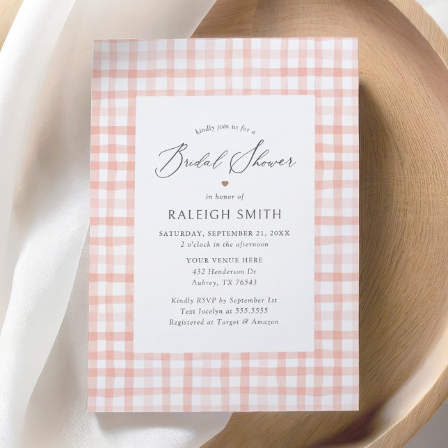 Invitación Elegante acuarela rosa Gingham Bridal Shower (Subido por el creador)
