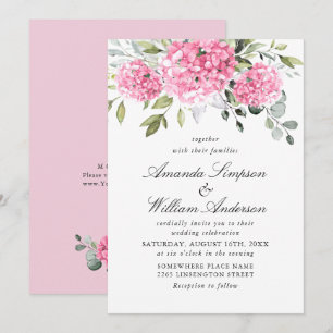Invitación Elegante acuarela rosa Hydrangea Boda floral