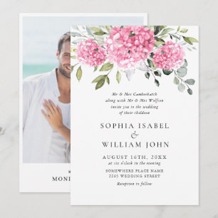 Invitación Elegante acuarela rosa Hydrangea Boda fotográfico