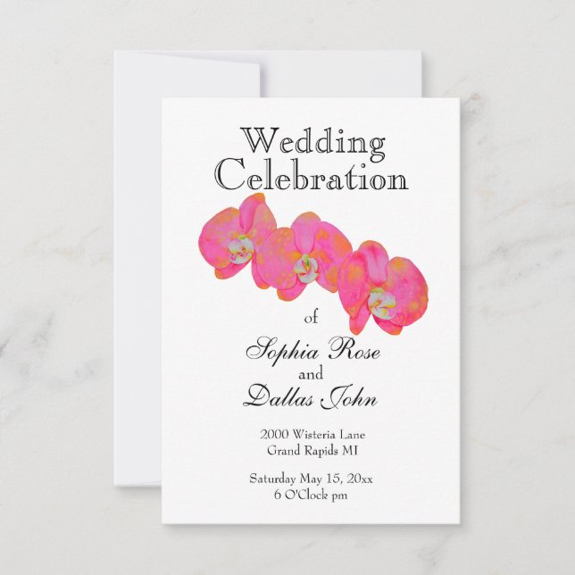 Invitación Elegante acuarela rosa Orquídea (Anverso)