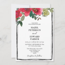Invitación Elegante acuarela Rosa Rojo Boda floral