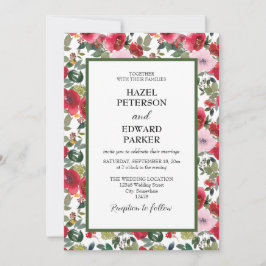 Invitación Elegante acuarela Rosa Rojo Boda floral