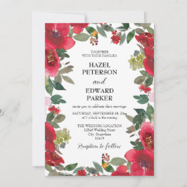 Invitación Elegante acuarela Rosa Rojo Boda floral