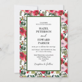 Invitación Elegante acuarela Rosa Rojo Boda floral