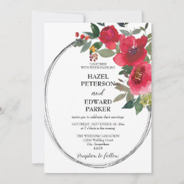Invitación Elegante acuarela Rosa Rojo Boda floral