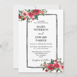 Invitación Elegante acuarela Rosa Rojo Boda floral