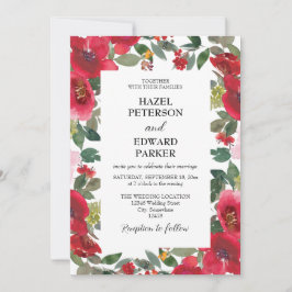 Invitación Elegante acuarela Rosa Rojo Boda floral