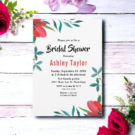 Invitación Elegante acuarela Rosa Rojo Floral Bridal Shower