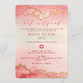 Invitación Elegante acuarela rosa rojo Ombre Ombre Gold Bat M