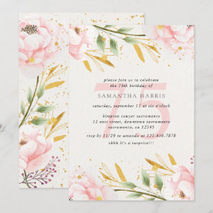 Invitación Elegante acuarela Rosa y Oro 75 cumpleaños