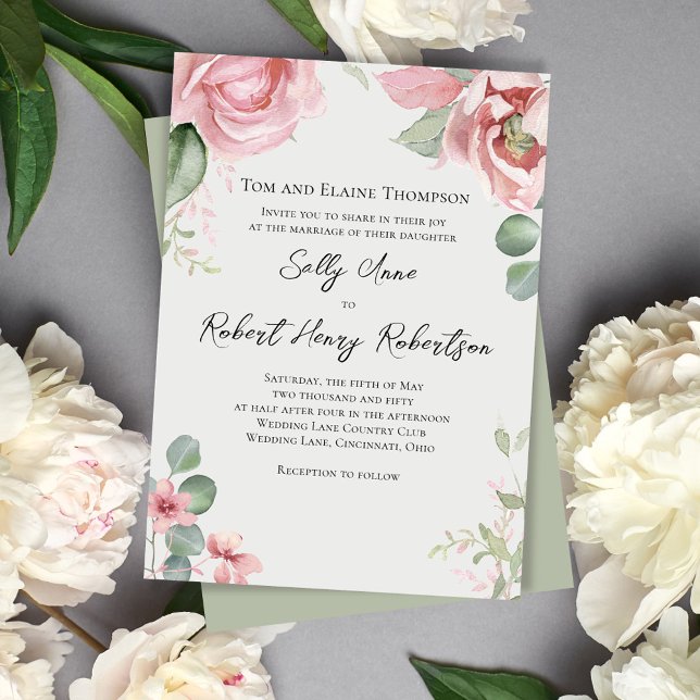 Invitación Elegante acuarela Rubor Boda rosa Floral (Blush pink floral wedding invitations. )